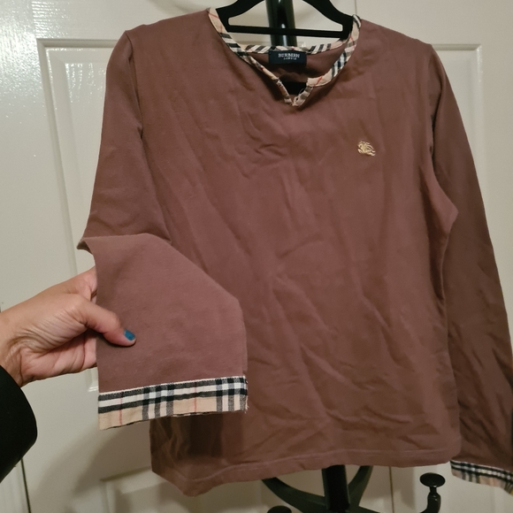 BURBERRY london Womens Tops Brown Fits 8-10 Roundneck Longsleeves Bodyfit Blouse - Picture 4 of 6